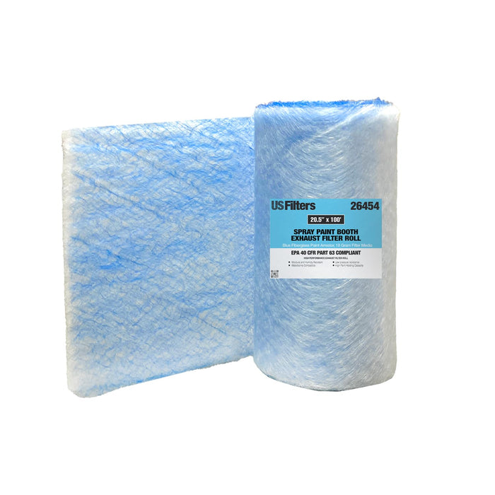 Premium Paint Spray Booth Fiberglass Exhaust Filter Roll - 20.5 Inches x 100 Feet - 18 Gram Heavy-Duty Blue Fiberglass Paint Arrestor - Captures Traps Overspray Paint Particles in Autobody Booths