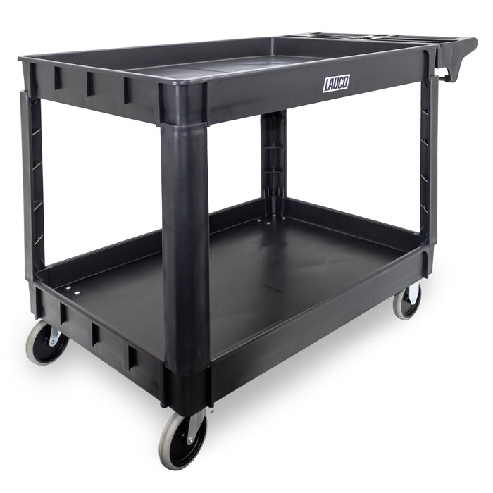 Lauco Heavy Duty Polypropylene Utility Cart - ﻿36" x 24" x 33" - Industrial Cart with Full Swivel Wheels Safely Holds up to 550 lbs - Multipurpose 2 Tier Service Cart for Warehouse, Garage, Cleaning
