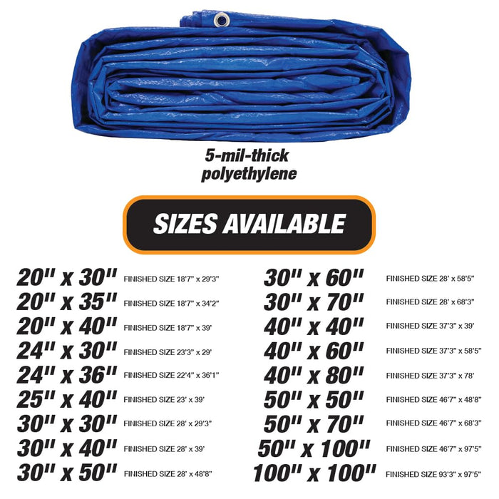 Heavy Duty Blue Tarp - 30ft x 50ft - 5 MIL Multipurpose UV Resistant, Waterproof Protective Tarp Cover with Metal Grommets and Reinforced Edges - for Roof, Camping, Patio, Boat, Car 17422