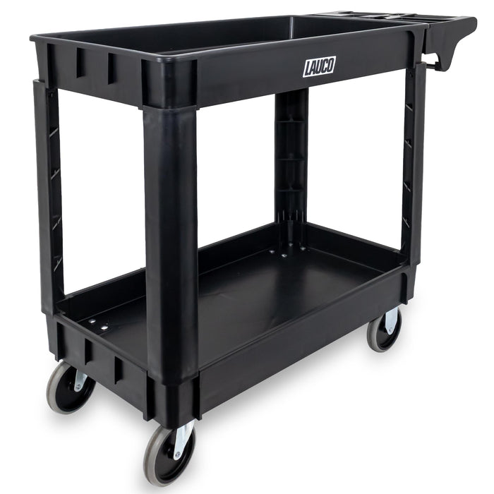 Lauco Heavy Duty Polypropylene Utility Cart - ﻿30" x 16" x 33"- Industrial Cart with Full Swivel Wheels Safely Holds up to 550 lbs - Multipurpose 2 Tier Service Cart for Warehouse, Garage, Cleaning