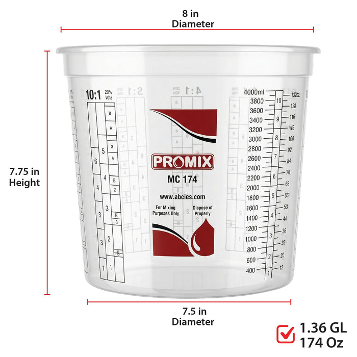 Box of 10 - Paint & Epoxy Mixing Cups Buckets - 174 Ounce (5-Quart) - Calibrated Mixing ratios on Side - Solvent Resistant, Reusable Clear Plastic Cups for Paint, Epoxy, Resin, Oil, Thinner (10)