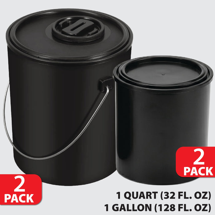 Plastic Paint Can Bucket Set of 2Gal, 2Qt, w/Lid & Handle - Triple Lock Airtight Seal - Touchdown Bucket, Small Pail Triple-Lock Airtight Seal to Minimizing Skimming, Rust, Odor & Chemical Resistant