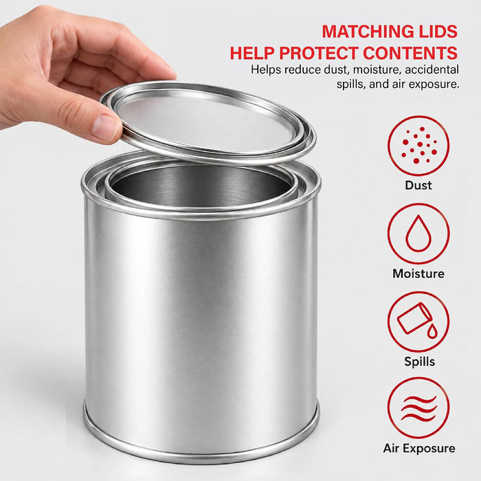 LAUCO Empty Paint Cans with Lids – 32 oz Quart Metal Paint Cans, 12 Pack, Durable Tin-Plated Steel Containers for Paint Storage, DIY Projects, Crafts, Workshops & Home Use 9075