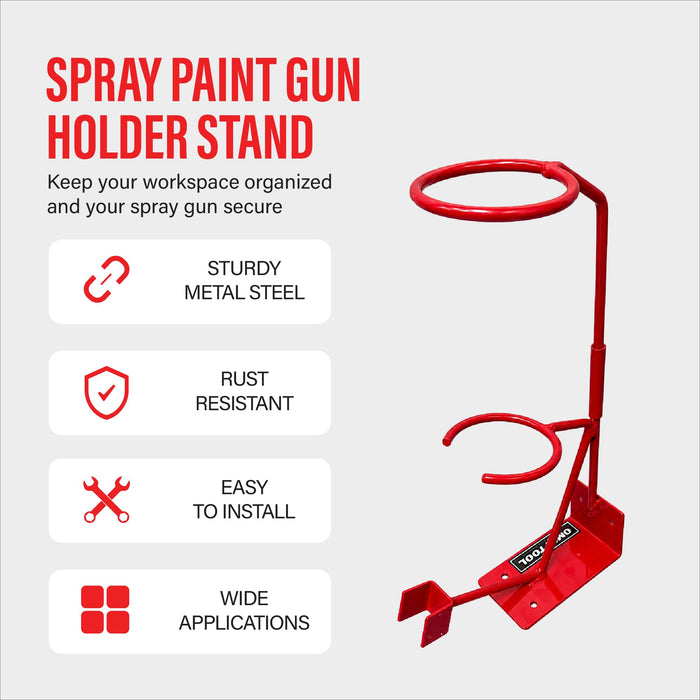 LAUCO Spray Paint Gun Holder, Gravity Spray Gun Holder Stand with Strainer Holder, Paint Gun Stand for Wall or Bench Mount, HVLP, Red (Without 250 Strainers, 4)