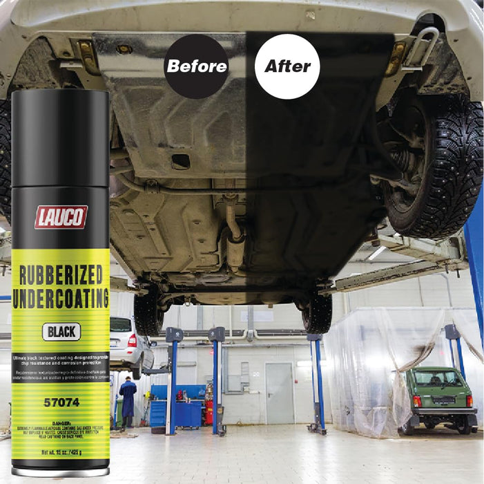 LAUCO Rubberized Undercoating Black 15oz Aerosol Spray Paint Can with Aerosol Spray Gun - Pack of 12 57074
