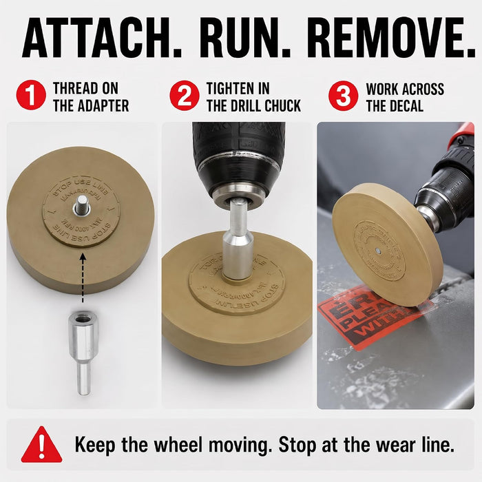 4" Adhesive Eraser Wheel with Pad & Adapter Graphics Removal Tool Eraser Wheel Decal Remover AEP7758