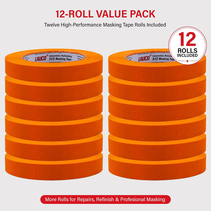Orange Masking Tape 3/4 in x 60 Yd, 6 Rolls, Automotive Painting Tape, High Adhesion, Clean Removal, Sharp Paint Lines 19540