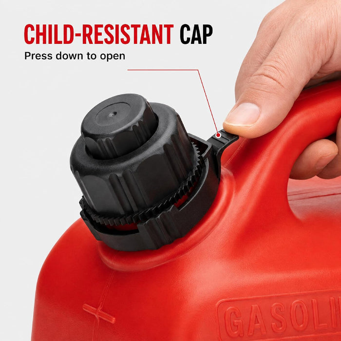 Gas Can 1.5 Gallon, Portable Fuel Container with Rotating Pour Spout, Child-Resistant Cap and Carry Handle for Gasoline, Lawn Equipment, Garage and Outdoor Use