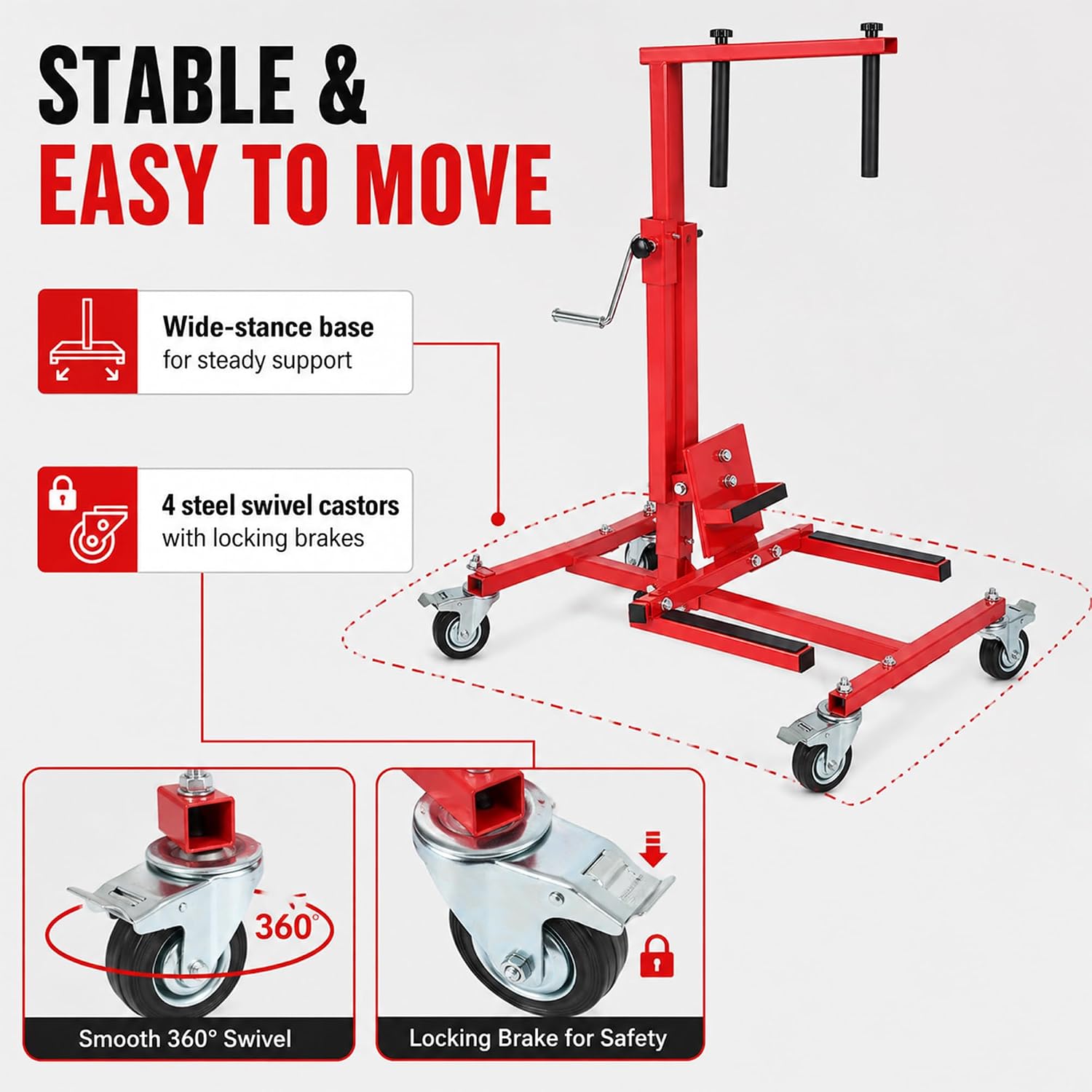 LAUCO Car Door Installer and Remover Jack Lift Hoist, Auto Body Door Jack, Car Door Installer Jack, Floor Jack, Trolley Service Lift Floor Jack with 4 Steel Swivel Castors Hoist [7756]