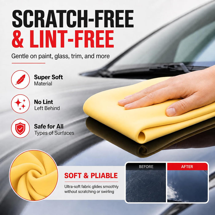 LAUCO Synthetic Chamois Absorbent Car Drying Towel 2 Pack, 26"x17" Spotless & Scratch and Lint Free Shine, Towel for Vehicle Cleaning, Super Soft Upholstery Cleaning Towel 60824