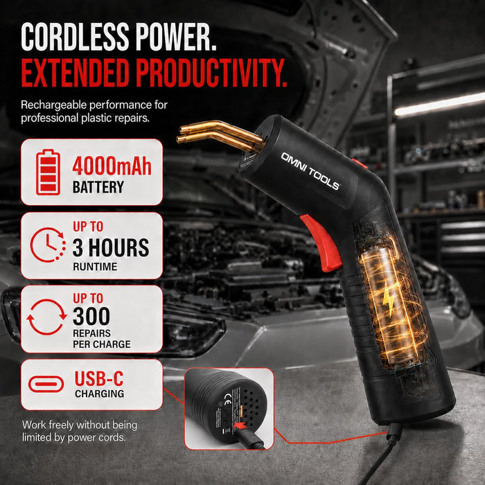Cordless Hot Stapler Repair Kit, 4.0Ah Rechargeable Plastic Welder, USB-C Fast Charging, 800°C Hot Staple Gun for Automotive Bumper, Dashboard & Plastic Crack Repair