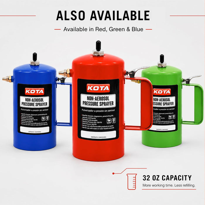 LAUCO Non Aerosol Pressure Sprayer - Refillable Pressurized Sprayer Bottle for Oil, Solvent, Degreasers, Lubricants - Rechargeable Steel Canister with Brass Nozzles, 32oz 69532