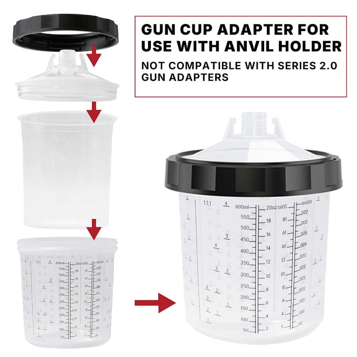 LAUCO 2 Pack Paint Spray Gun Hard Cup Set, 600ML (20 Oz) Reusable Mixing Cups with Retainer Rings, Compatible with Disposable Paint Cup Liner and Lid Systems for Automotive Paint, Primer, Clear Coat