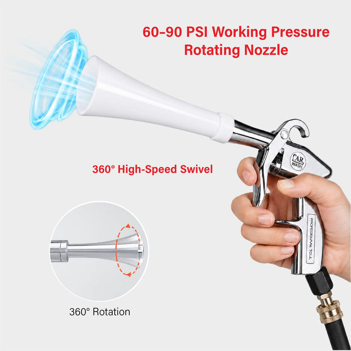 LAUCO Air Blow Gun for Car Detailing, Tornado Car Cleaning Gun, Air Compressor for Car Detailing, Air Blower for Car Detailing, Cleaning Tool with Nozzle and Auto Detailing Brush (Silver/White)