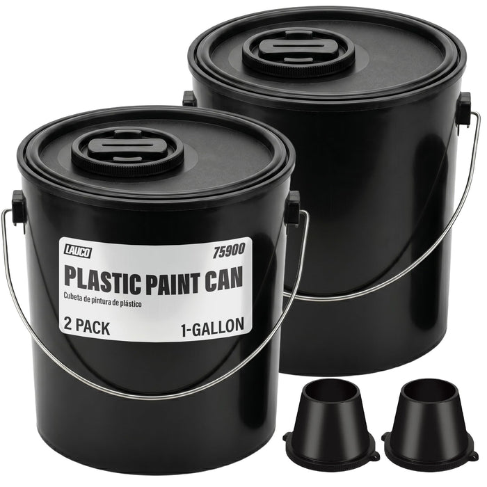 Lauco 2-Pack Plastic Paint Cans with Lids, 1 Gallon Unlined Storage Containers – Durable Tinplate Buckets for Paint, Solvents, Craft Supplies & DIY Projects