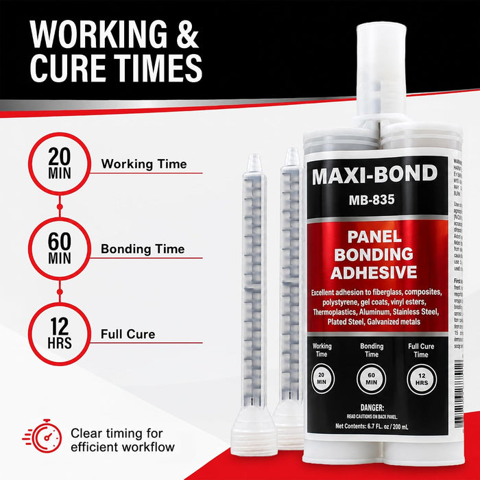 Maxi-Bond Panel Bonding Adhesive MB-835 – Two-Part Epoxy Adhesive, Non-Sag, High Strength for Metal, Fiberglass, Plastic & Composite Panels – Includes Mixing Nozzles, 200 mL (6.75 oz)