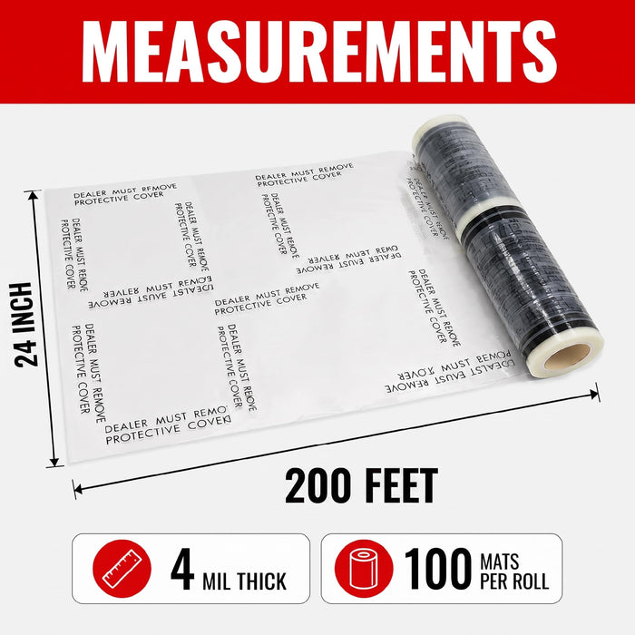 MAXIFILM 4 mil Adhesive Automotive Clear Plastic Carpet Protector Film Roll 24 inch x 200 feet, Sticky Car Carpet Cover Sheets, Perforated Every 21” - 100 Mats Per Roll 1886