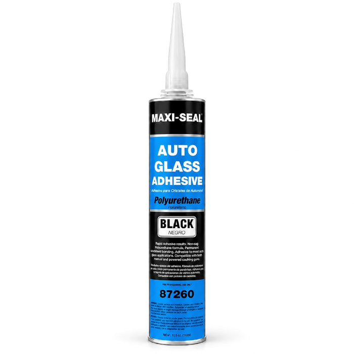 Maxi-Seal Black Polyurethane Windshield Adhesive with Fast Curing Non-sag Formula - 10.5oz Tube + ﻿Applicator Tip﻿ - High Bond Strength Window Sealant - Weather Resistant Auto Glass Adhesive (1 Pack)