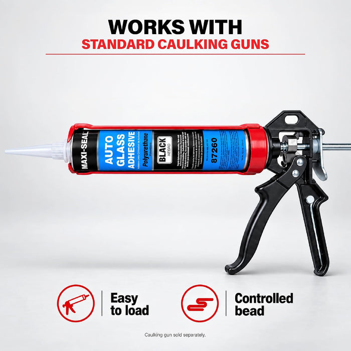 Maxi-Seal Black Polyurethane Windshield Adhesive with Fast Curing Non-sag Formula - 10.5oz Tube + ﻿Applicator Tip﻿ - High Bond Strength Window Sealant - Weather Resistant Auto Glass Adhesive (2 Pack)