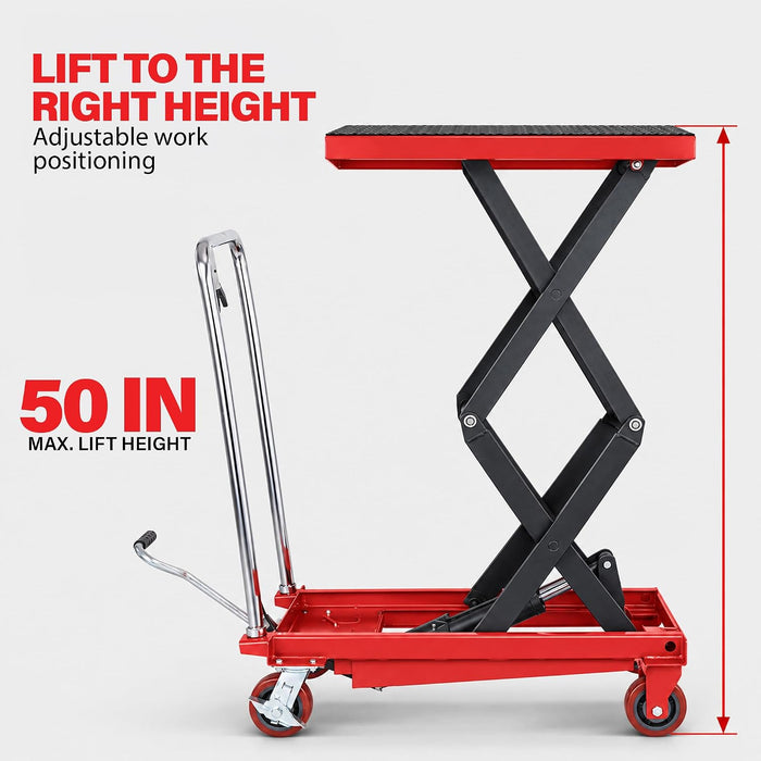 Hydraulic Scissor Lift Cart 770 Lbs, 50-Inch, Double Scissor Lift Table