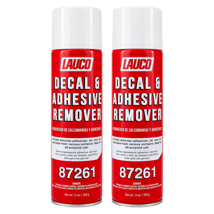 LAUCO Decal & Adhesive Remover, 13 oz Aerosol Spray – Removes Stickers, Tar, Wax, Oil, Bugs, Sap – Safe on Cured Paint, Vinyl & Fabrics, Single & Multi-Pack Option Pack of 2