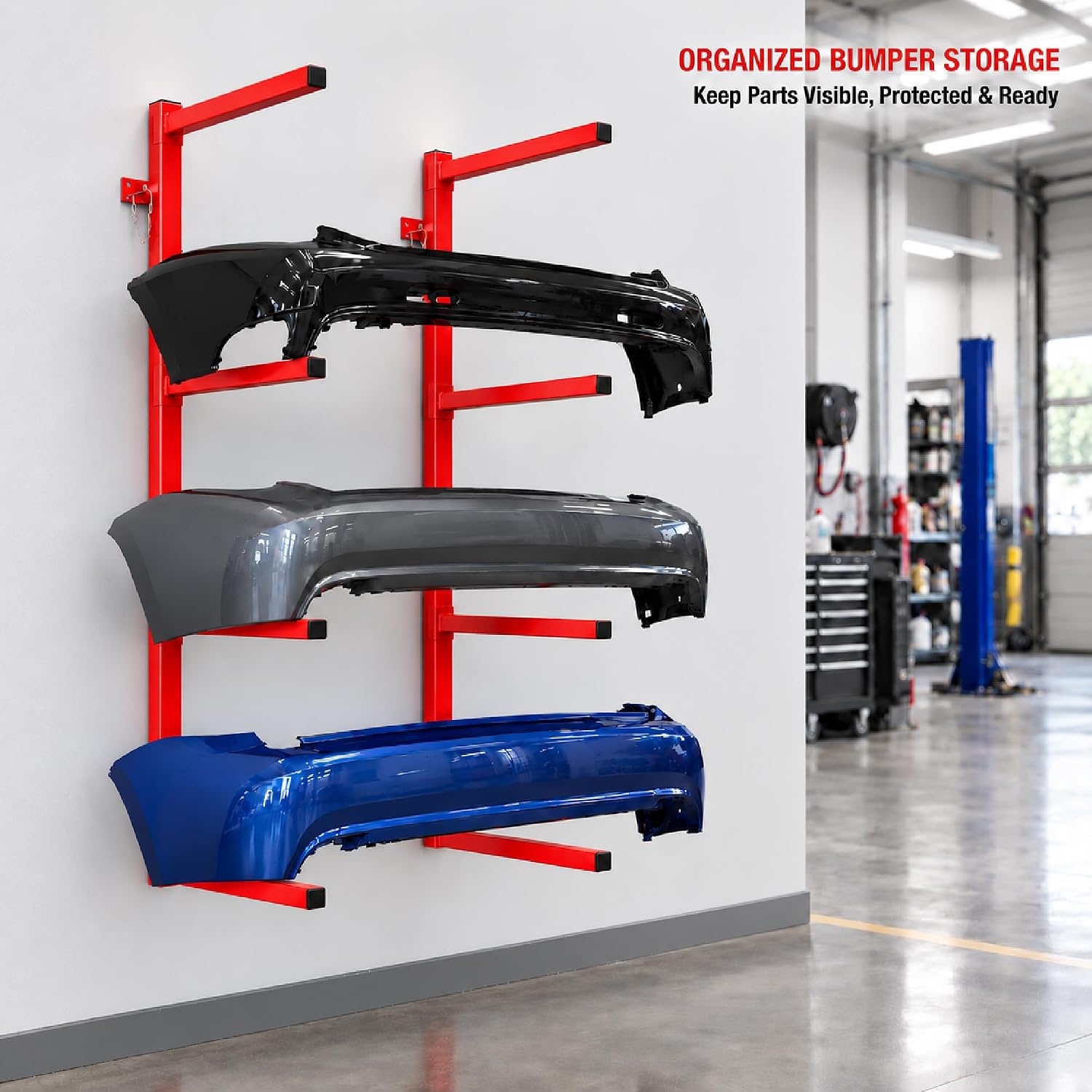 LAUCO Wall Mounting Bumper Stand - Auto Bumper Storage Rack - Efficient Storage Solution for the Body Shop, Bumper Rack, Body Shop Parts Rack- 4572