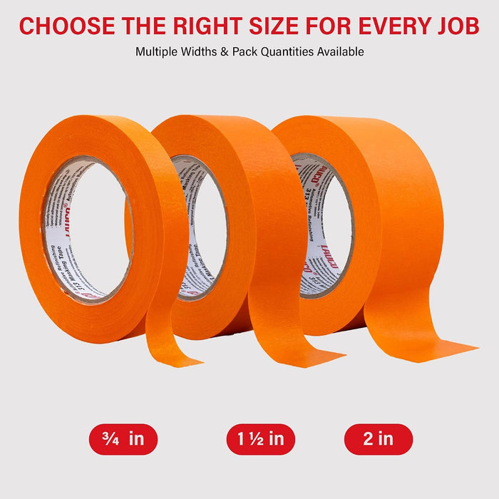 LAUCO Orange Masking Tape 1.5 in x 60 Yd, 6 Rolls, Automotive Painting, High Adhesion, UV, Moisture & Heat Resistant, No Residue, Multi-Purpose for Collision Repair 19541