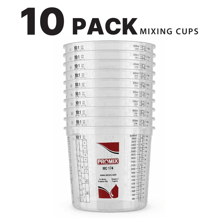 Box of 10 - Paint & Epoxy Mixing Cups Buckets - 174 Ounce (5-Quart) - Calibrated Mixing ratios on Side - Solvent Resistant, Reusable Clear Plastic Cups for Paint, Epoxy, Resin, Oil, Thinner (10)