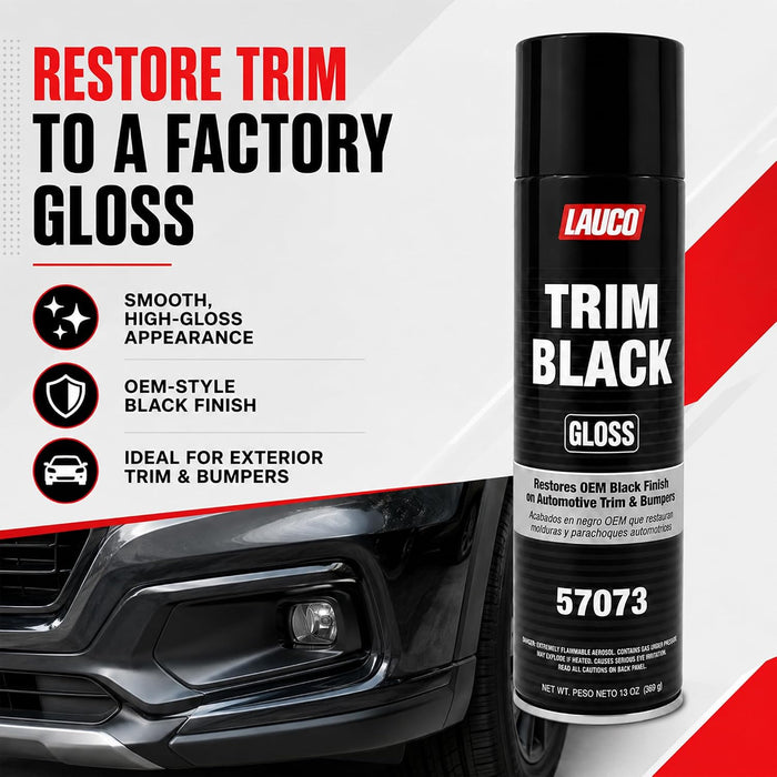 LAUCO Trim Black Gloss 13 oz. Automotive Spray Paint Can with Gun - Pack of 6 - Black Car Spray Paint with Gloss Finish - Designed for Plastic, Aluminum, Steel and Stainless Steel 57073