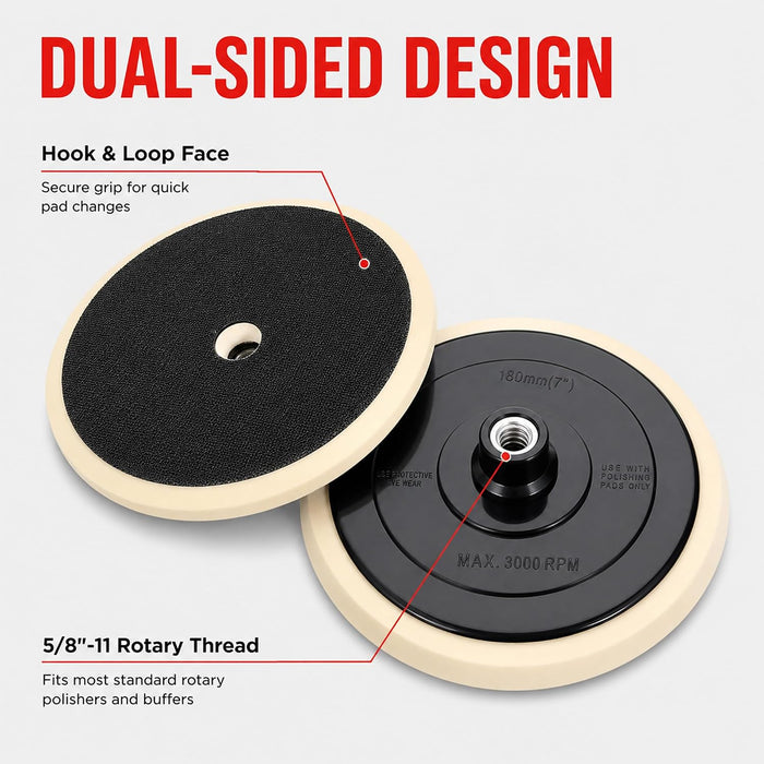 7" Polishing Buffing Hook and Loop Backing Pad - Universal Polisher Buffer Backing Plate Pad - Attach Foam Wool Buff Pads - Rotary Polisher Backup Pad - Automotive, Car Detailing PBP0008