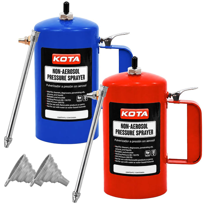 LAUCO Non Aerosol Pressure Sprayer with Funnel and Extension, Refillable Pressurized Sprayer Bottle for Oil, Solvent, Degreasers, Lubricants - Rechargeable Steel Canister and Brass Nozzles, 32oz 69532