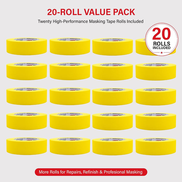 Automotive Masking Tape 2in, 20 Rolls Yellow Painters Tape for Car Painting, High Temperature Resistant Refinishing Tape, Clean Removal No Residue, Professional Auto Body Shop Masking Tape Bulk 37533