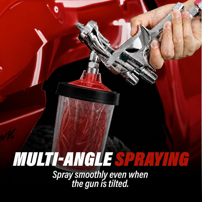 LAUCO Disposable Paint Spray Gun Cups Liners 400ml | 13.5oz |190 Micron with Lid System 50 Cup Liners, 50 Lids, 1 Hard Cup w/Retainer Ring and 20 Plugs - Compatible w/Original 1.0 System
