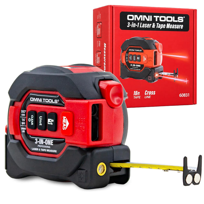 Laser Tape Measure 16 Ft, 3-in-1 Digital Laser Distance Meter with 197 Ft Range, Cross Level, Magnetic Hook, Auto-Lock Steel Tape for Construction, DIY and Home Improvement, 60831