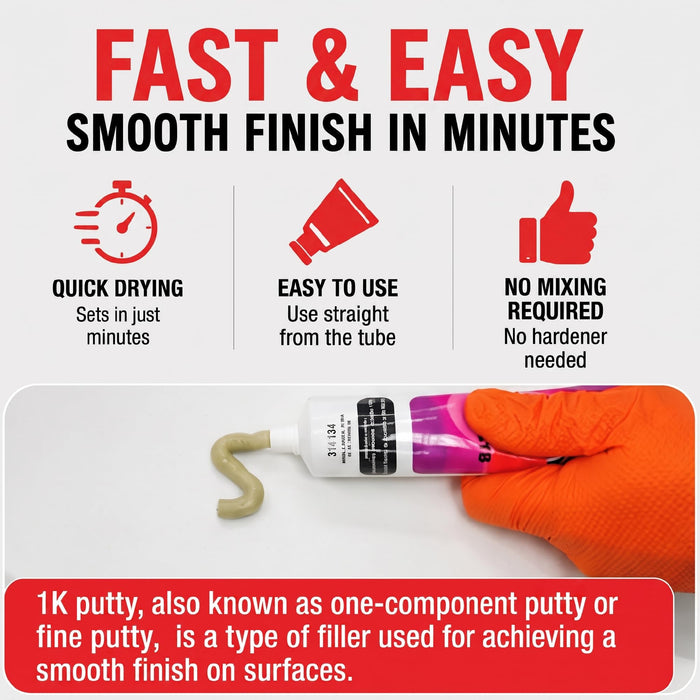 Lauco 1K Combination Body Filler Putty - Pack of 2 - Quick & Easy Repairs for Multiple Surfaces, 7 oz Tube