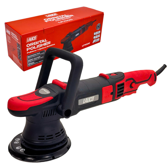 LAUCO Gear Driven Orbital Polisher 1000W with 6-Inch Backing Pad, 6-Speed Variable Control, High Torque Dual Action Polisher for Car Detailing, Paint Correction, Waxing, Buffing & Polishing LP1000