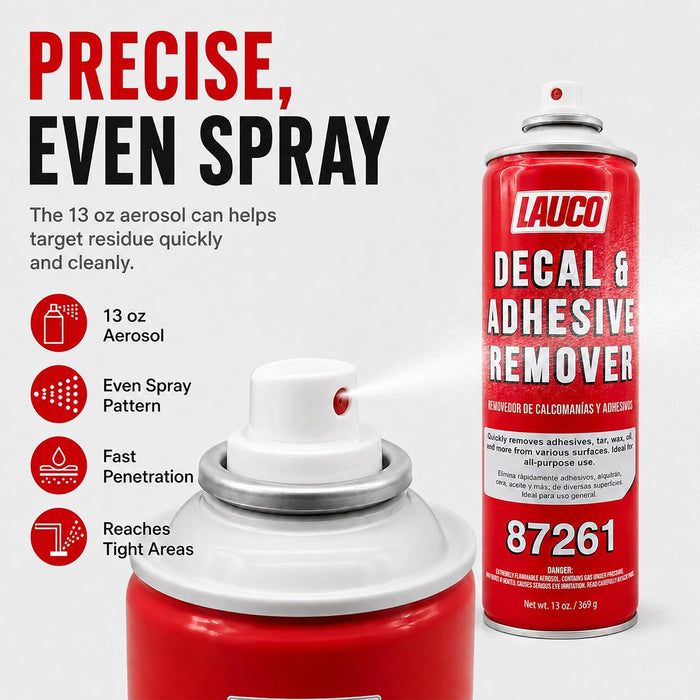 LAUCO Decal & Adhesive Remover – 13 oz Aerosol Spray – Removes Stickers, Tar, Wax, Oil, Bugs, Sap – Safe on Cured Paint, Vinyl & Fabrics – Single & Multi-Pack Options [87261] (1-Pack (13 oz))