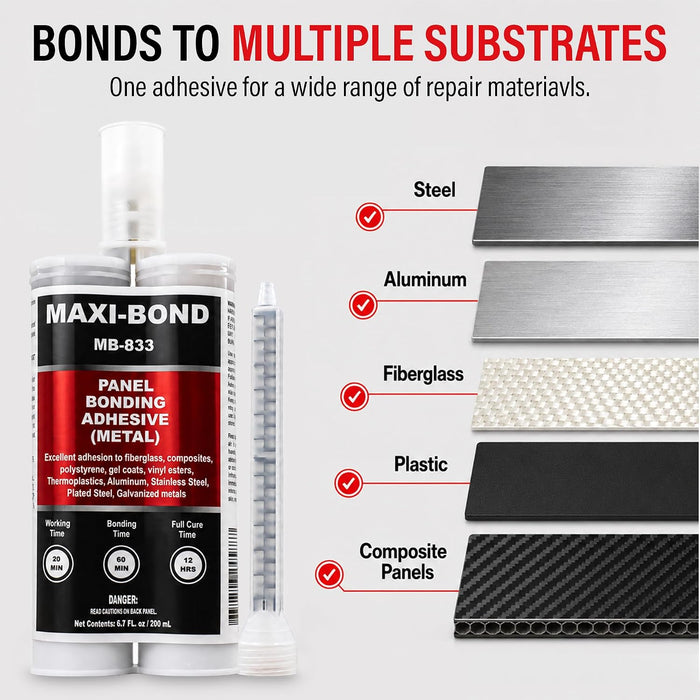 LAUCO Maxi-Bond Panel Bonding Adhesive MB-833 – Two-Part Methacrylate Epoxy Adhesive, Non-Sag, High Strength for Metal, Fiberglass, Wood, Aluminum & Composites – 200 mL (6.75 fl oz)