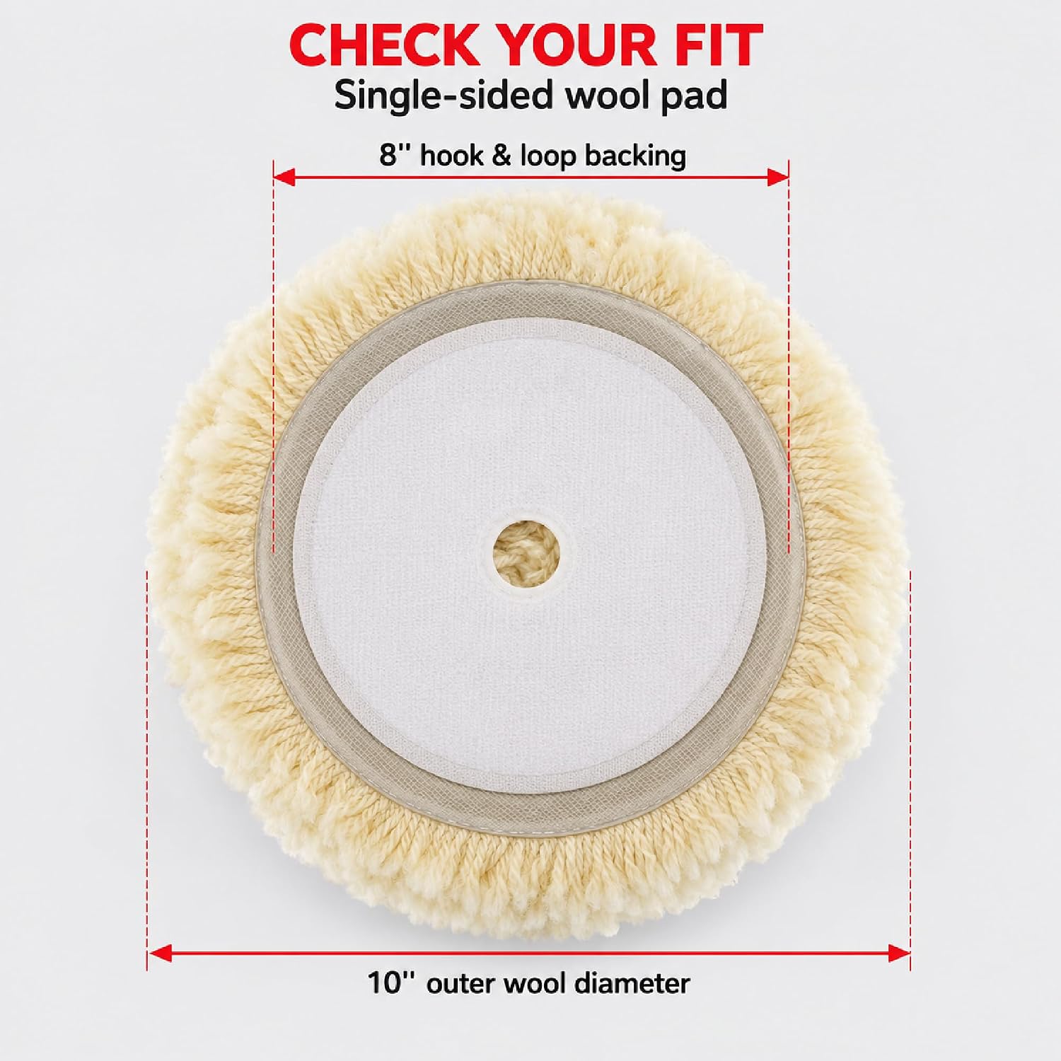 Heavy-Duty Wool Compounding Pad 8 Inch (Hook & Loop) | Professional Buffing and Polishing Pad for Rotary Polisher | Aggressive Cutting, Buffing, and Auto Detailing 8996 8996