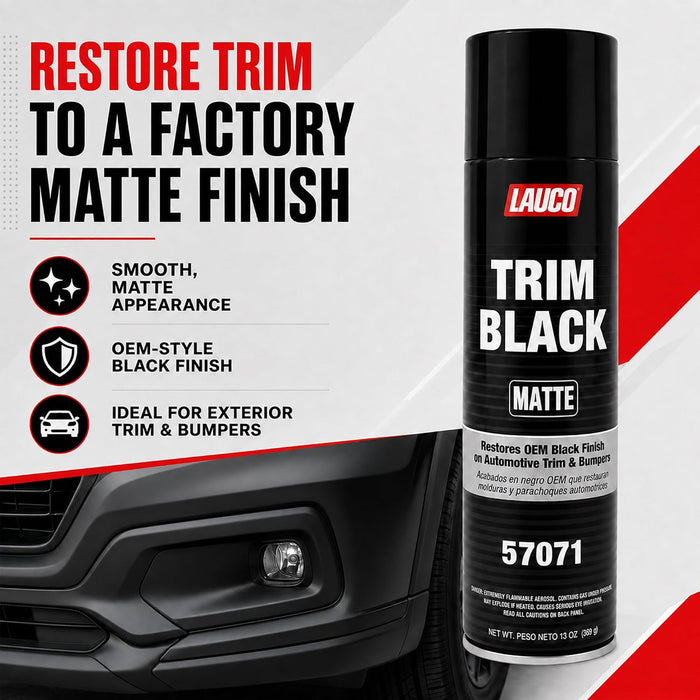 LAUCO Trim Black Matte Automotive Spray Paint – 13 oz Aerosol Can for Plastic, Aluminum, Steel & Stainless Steel Trim – Durable OEM-Style Finish- 57071