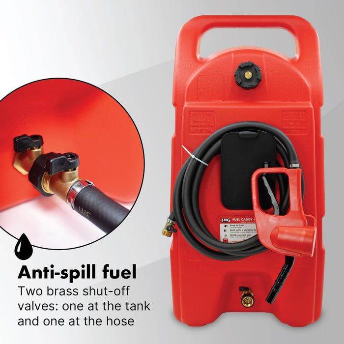 Fuel Caddy 15 Gallon, Portable Wheeled Gas Tank with 10 FT Transfer Hose and Nozzle, HDPE Fuel Container with Shut-Off Valves for Gasoline, Diesel and Machine Oil