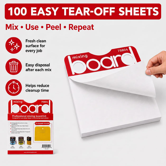 LAUCO Professional Mixing Board Kit 12" x 12", 100 Disposable Mixing Sheets with 4" Plastic Spreader, Peel-Off Mixing Pad for Body Filler, Epoxy, Resin, Putty, Fiberglass & Automotive Paint