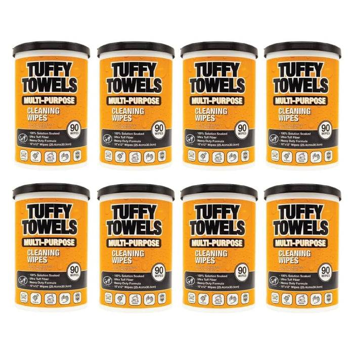 LAUCO Tuffy Scrub Cleaning Wipes – 90 Count (10" x 12") – Heavy Duty & Multi-Purpose Hand and Surface Towels for Industrial, Shop, Auto & Home Use (8 Pack, Multi-Purpose)