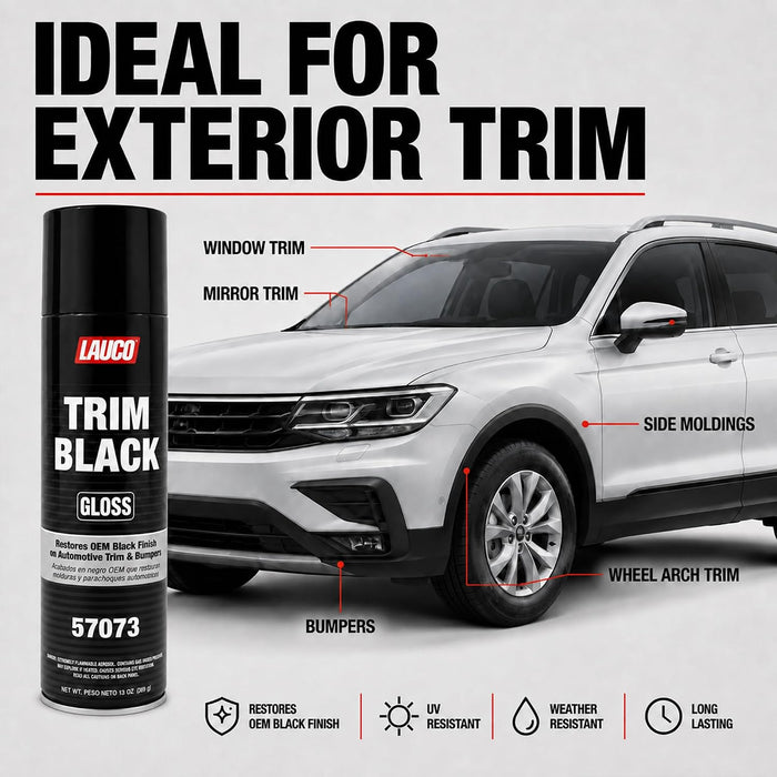 Trim Black Gloss 13 oz. Automotive Spray Paint Can with Gun - Pack of 12 - Black Car Spray Paint with Gloss Finish - Designed for Plastic, Aluminum, Steel and Stainless Steel 57073