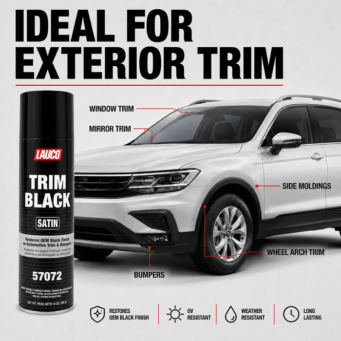 LAUCO Trim Black Satin 13 oz. Automotive Spray Paint Can with Gun Pack of 6, Black Car Spray Paint with Satin Finish, Designed for Plastic, Aluminum, Steel and Stainless Steel 57072