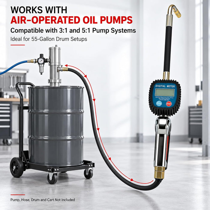 Digital Oil Dispensing Meter Gun, 1/2 Inch BSP Inlet, 1000 PSI Digital Fluid Meter With Flexible Extension, Automatic Shut Off Handle For Gear Oil, Hydraulic And Lubricating 47565