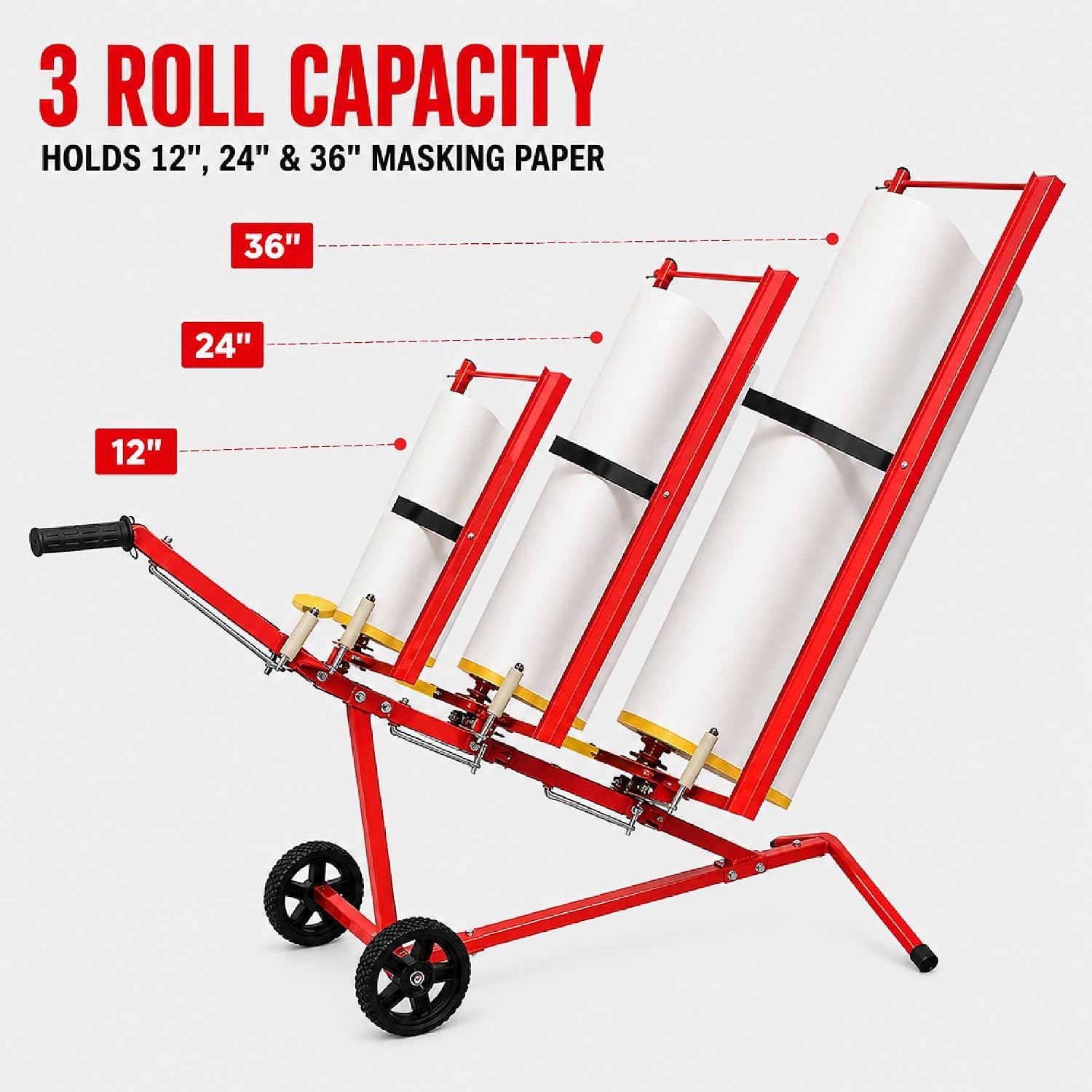 LAUCO Triple Auto Body Masking Machine - Holds 12", 24" & 36" Masking Paper Rolls (4576)