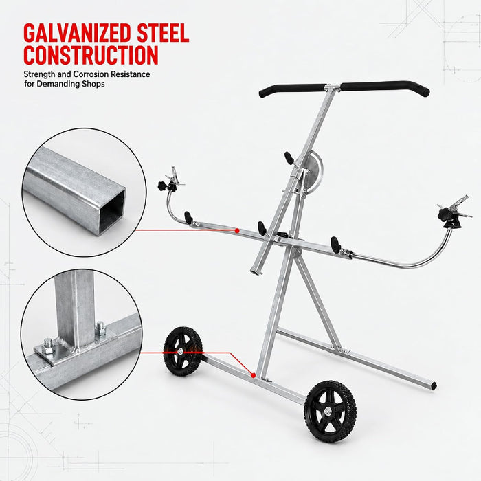 LAUCO Universal Panel and Bumper Stand – Adjustable Car Painting & Repair Stand with Rotating Frame, Foldable 2-Wheel Design, 220 lbs Load Capacity, Galvanized Steel Construction for Auto Body Work 36098
