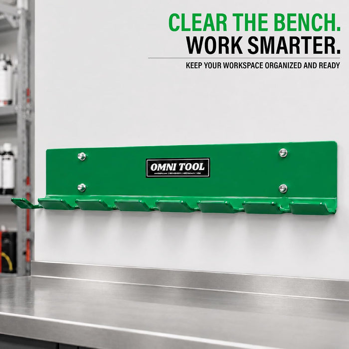 LAUCO Omni Tool Wall Mounted Paint Spray Gun Holder Holds 7 Guns without Cups or 4 with Cups, Heavy Duty Screw Mount Rack, Stable Scratch-Free Design, Green, 1 Pack 37509