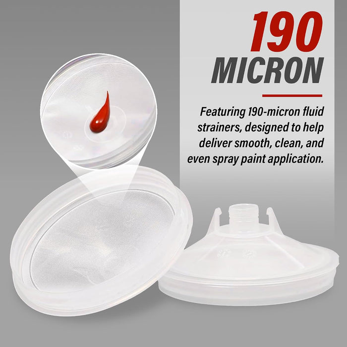 Disposable Paint Spray Gun Cup Liners and Lid System, 50 Pack Mini Size 6 Ounce (200ml) Kit - Paint Spray Gun Cups 50 Cup Liners, 50 Lids with Strainer, 1 Hard Cup with Retainer Ring and 20 Plugs